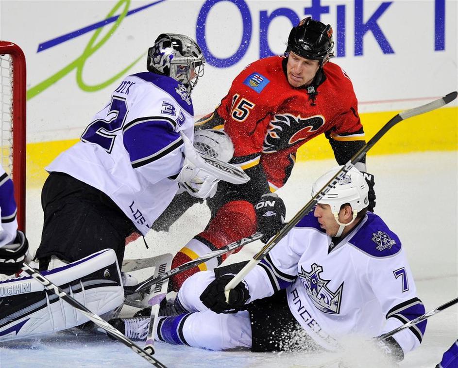 Tim Jackman, Rob Scuderi in Jonathan Quick 