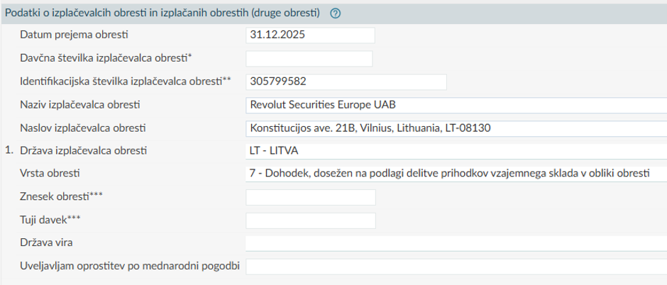 Napoved dohodnine od obresti | Avtor: slika zaslona