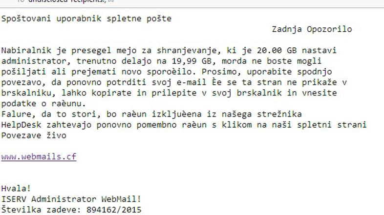phising elektronsko sporočilo