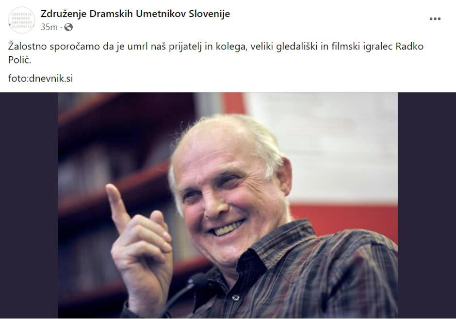 Objava o smrti Radka Poliča | Avtor: Facebook