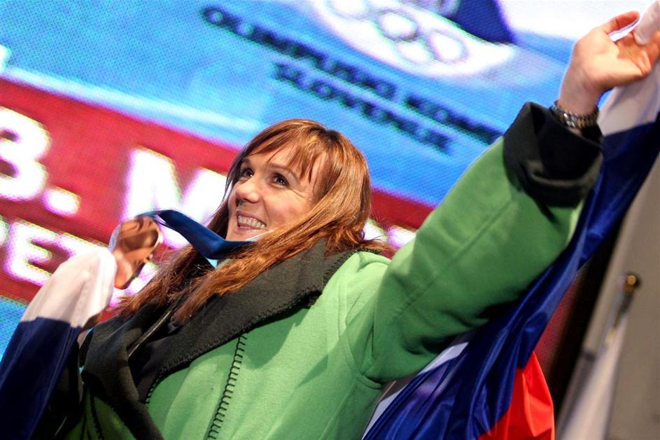 sprejem slovenski olimpijci Prešernov trg Petra Majdič