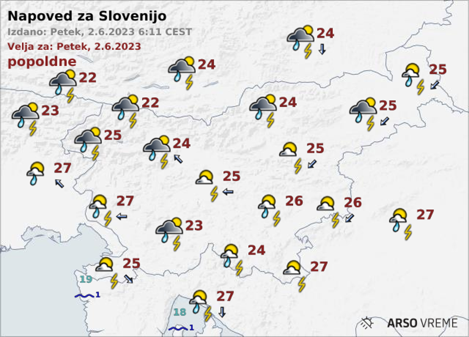 Vremenska napoved za 2.6.2023 | Avtor: Arso