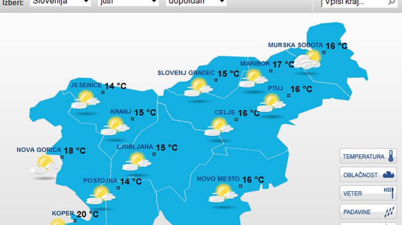Vremenska napoved za jutrišnji dan. (Foto: Zurnal24)