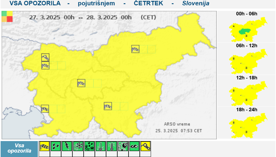 Rumeno opozorilo za veter, četrtek 27. 3. | Avtor: Arso 