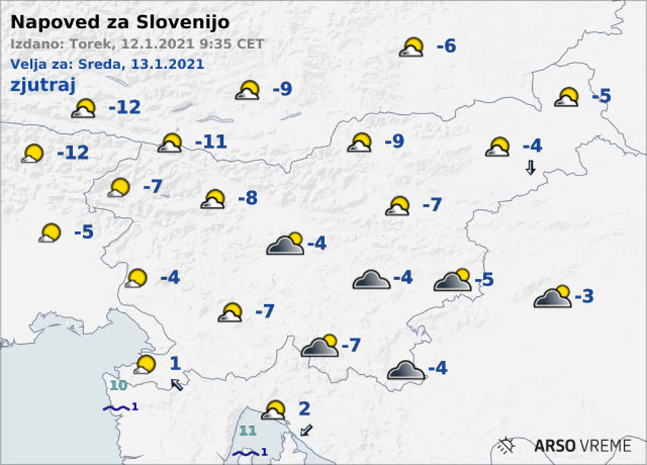 Vreme 13. 1. 2021 | Avtor: Arso/meteo.si