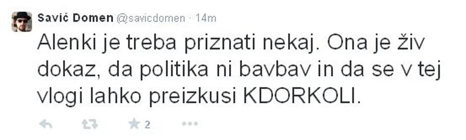 tvit Bratušek | Avtor: Twitter @savicdomen