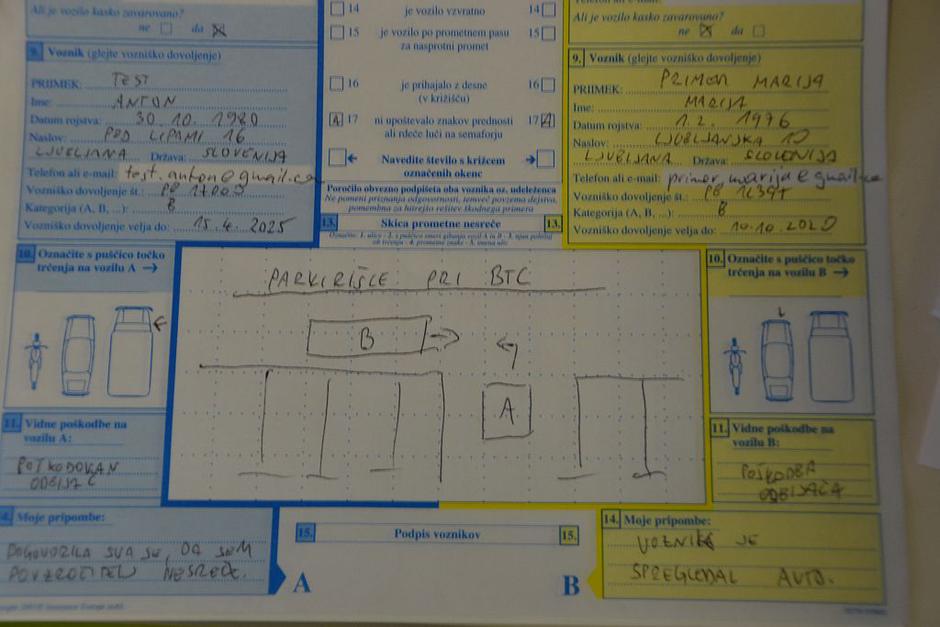 Evropsko poročilo o prometni nezgodi | Avtor: Gregor Prebil